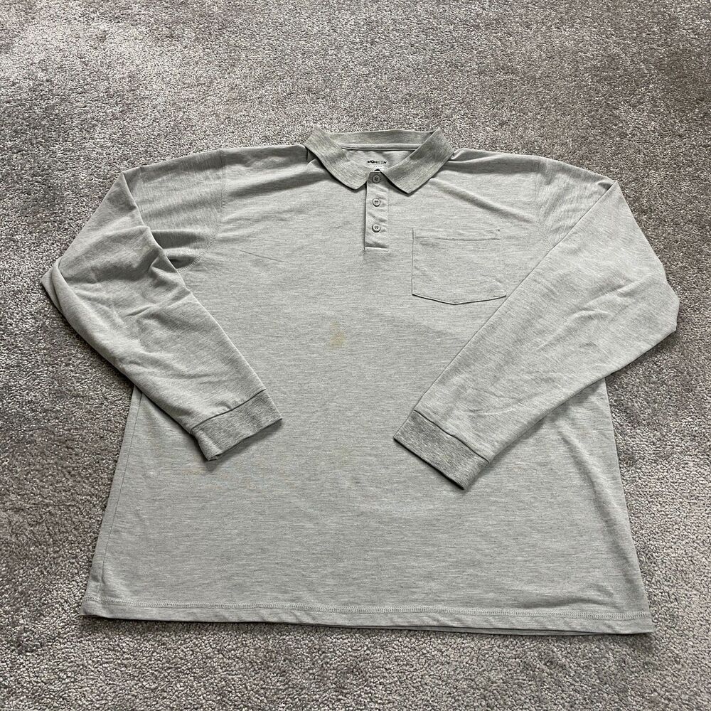 Moheen Cool Dri Polo Shirt Mens 2XL Gray Long Sleeve Collared Casual Pocket Top